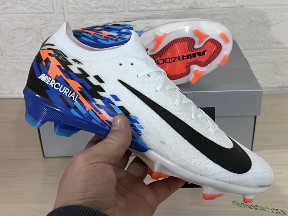 Nike Air Zoom Mercurial Vapor 16 Elite FG Low-Tops Soccer Cleats - White/Black/Blue/Orange