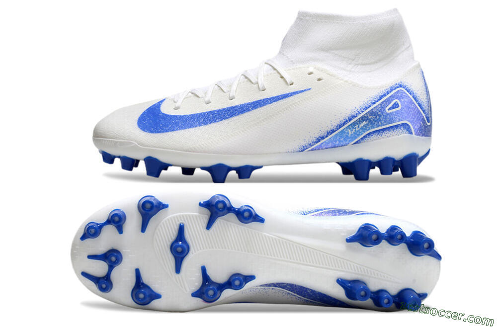 Nike Air Zoom Mercurial Superfly 10 Elite AG High-Tops Soccer Cleats - Beige/White/Blue 1