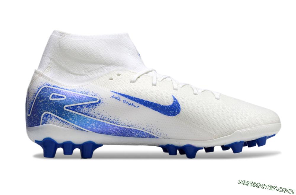 Nike Air Zoom Mercurial Superfly 10 Elite AG High-Tops Soccer Cleats - Beige/White/Blue 7