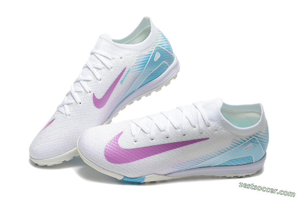 Nike Air Zoom Mercurial Vapor 16 Elite TF Low-Tops Soccer Shoes - White/Purple/Blue 6
