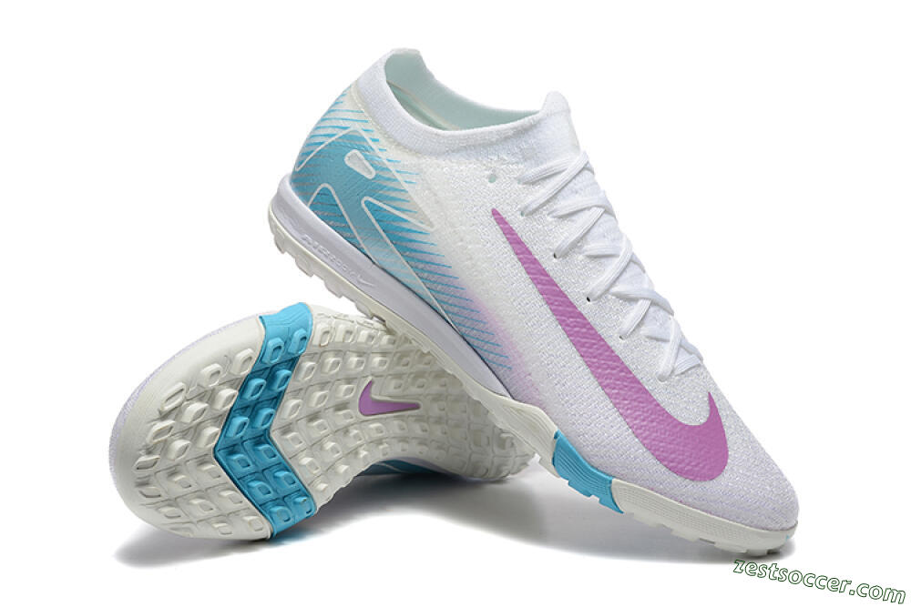 Nike Air Zoom Mercurial Vapor 16 Elite TF Low-Tops Soccer Shoes - White/Purple/Blue 4