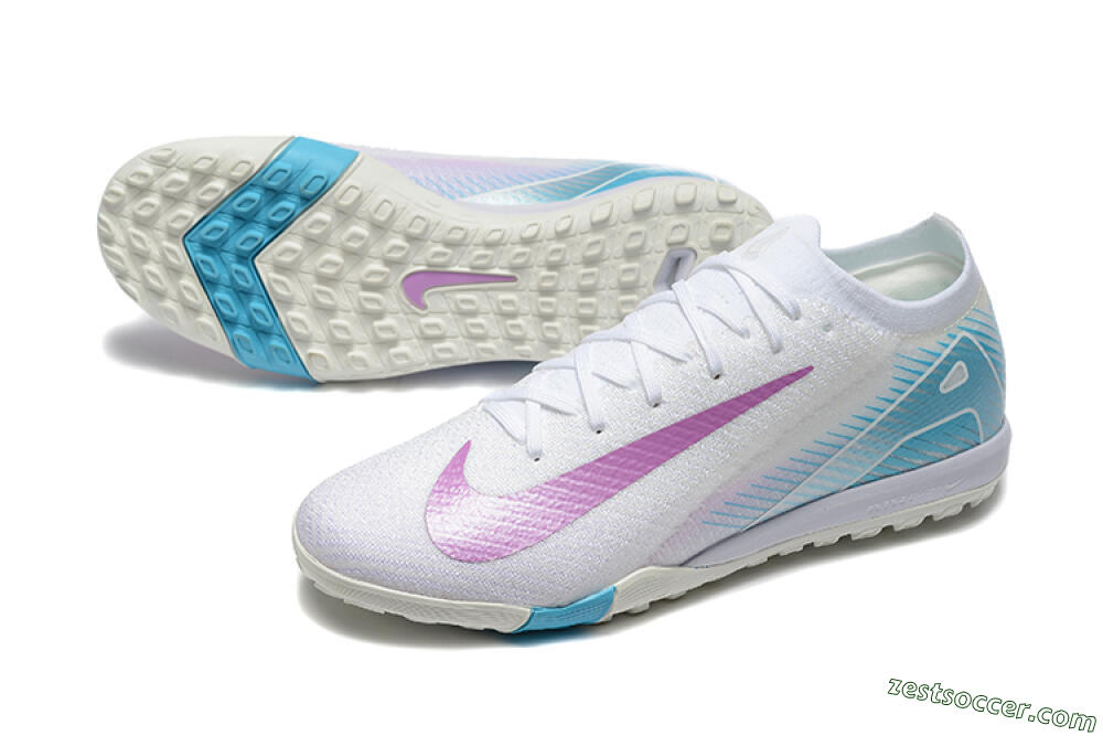 Nike Air Zoom Mercurial Vapor 16 Elite TF Low-Tops Soccer Shoes - White/Purple/Blue 3