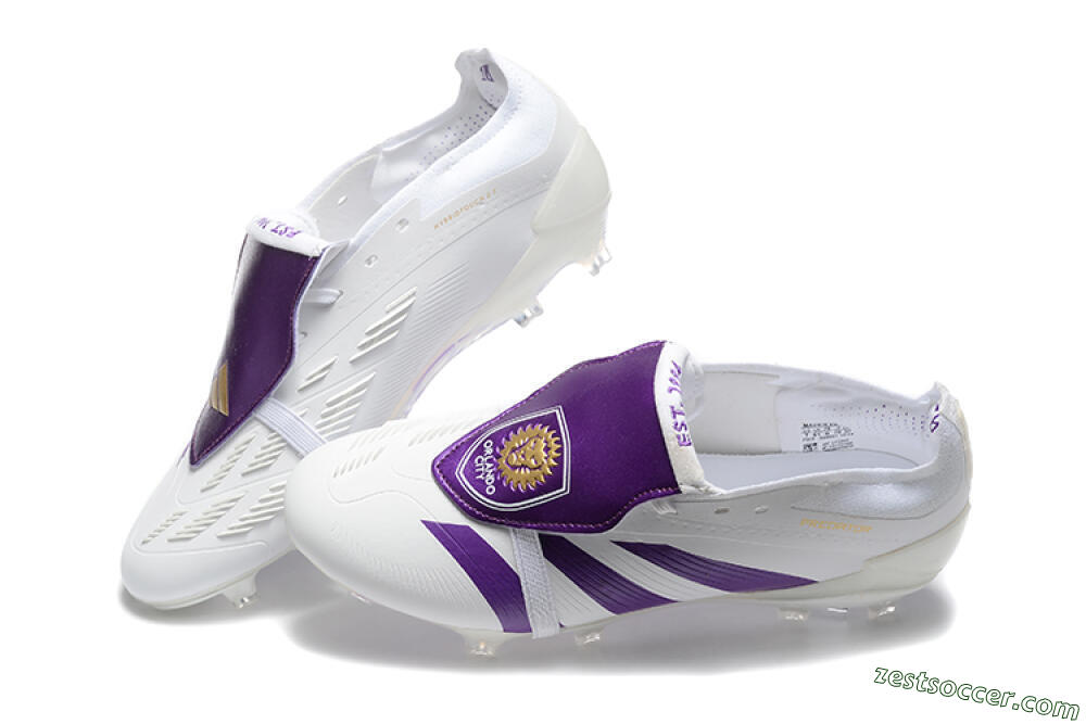 Adidas Predator Accuracy Elite Foldover Tongue FG Low-Tops Soccer Cleats - White/Purple/Gold 6