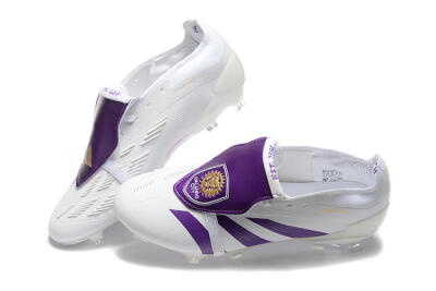 Adidas Predator Accuracy Elite Foldover Tongue FG Low-Tops Soccer Cleats - White/Purple/Gold