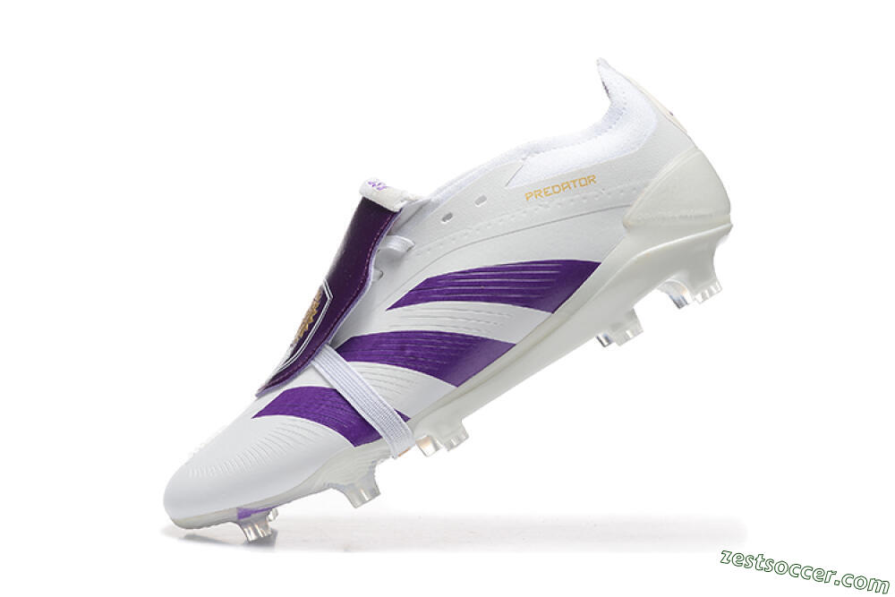 Adidas Predator Accuracy Elite Foldover Tongue FG Low-Tops Soccer Cleats - White/Purple/Gold 8