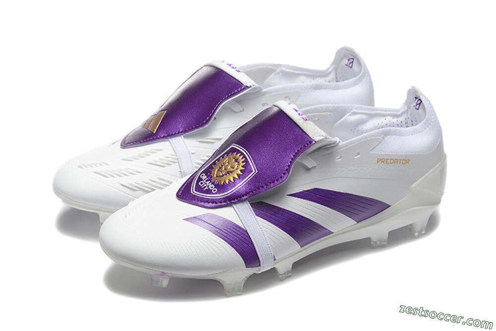 Adidas Predator Accuracy Elite Foldover Tongue FG Low-Tops Soccer Cleats - White/Purple/Gold 5