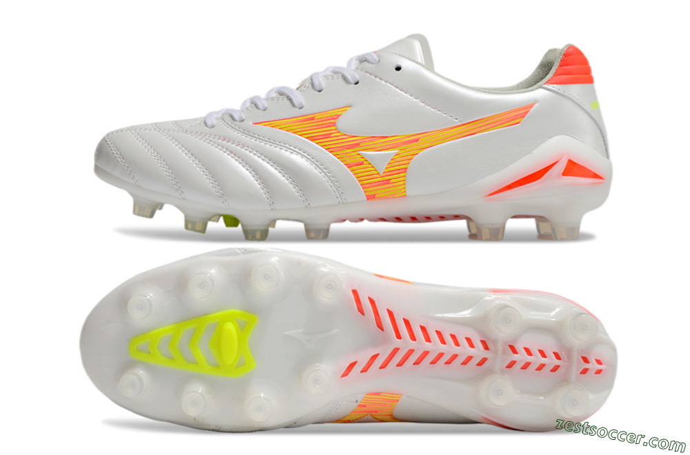 Mizuno Morelia Neo 4 FG Low-Tops Soccer Cleats - White/Red/Yellow 1