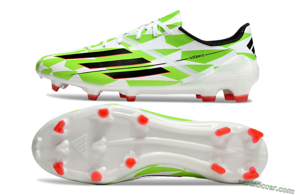 Adidas F50 Adizero Elite FG Low-Tops Soccer Cleats - White/Black/Green/Pink 1