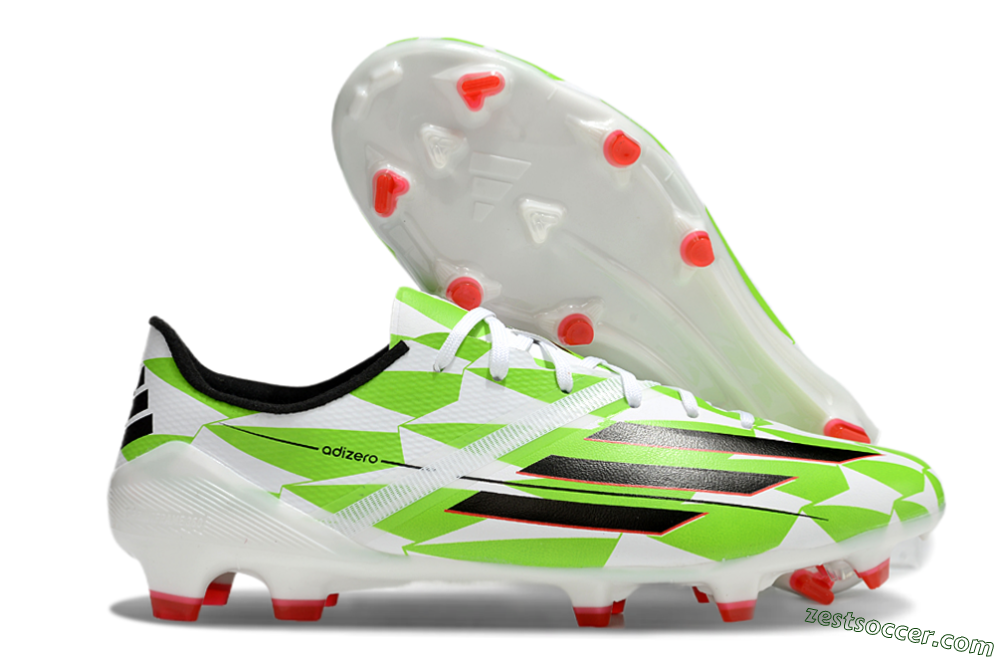 Adidas F50 Adizero Elite FG Low-Tops Soccer Cleats - White/Black/Green/Pink 0