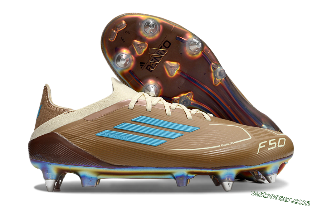 Messi x Adidas F50 Elite Benito SG Low-Tops Soccer Cleats - Brown/White/Blue 0