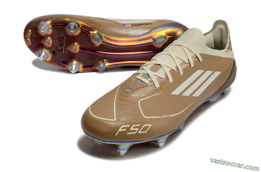 Messi x Adidas F50 Elite Benito SG Low-Tops Soccer Cleats - Brown/White/Blue 3