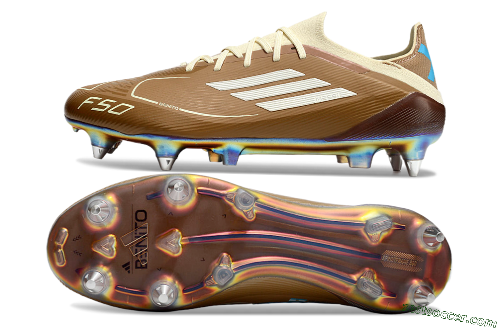 Messi x Adidas F50 Elite Benito SG Low-Tops Soccer Cleats - Brown/White/Blue 1