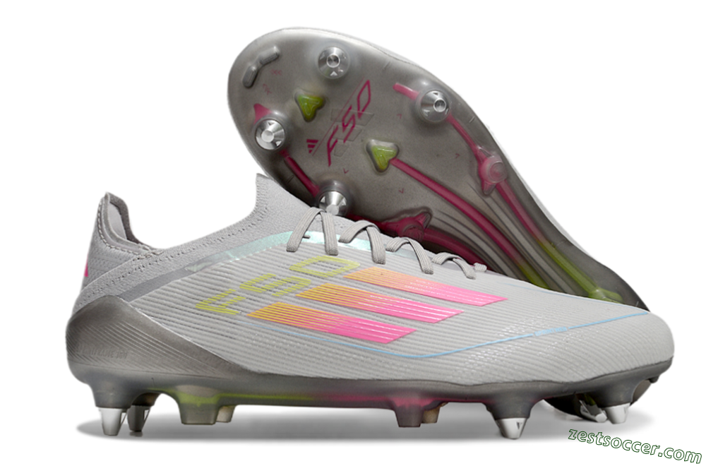 Adidas F50 Elite SG Low-Tops Soccer Cleats - Grey/Pink/Yellow 0