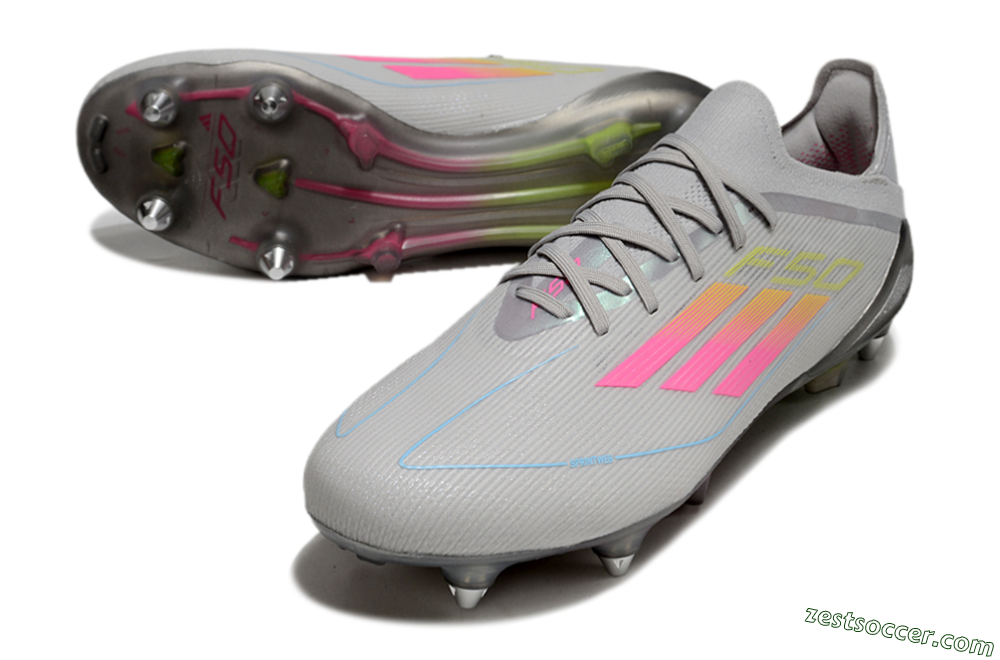 Adidas F50 Elite SG Low-Tops Soccer Cleats - Grey/Pink/Yellow 1