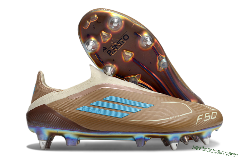 Messi x Adidas F50 Elite Laceless Benito SG Low-Tops Soccer Cleats - Brown/White/Blue 0
