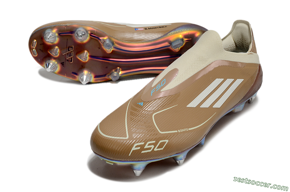 Messi x Adidas F50 Elite Laceless Benito SG Low-Tops Soccer Cleats - Brown/White/Blue 3