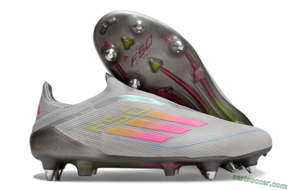 Adidas F50 Elite Laceless SG Low-Tops Soccer Cleats - Grey/Pink/Yellow 0