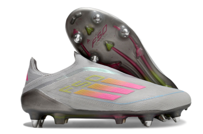 Adidas F50 Elite Laceless SG Low-Tops Soccer Cleats - Grey/Pink/Yellow