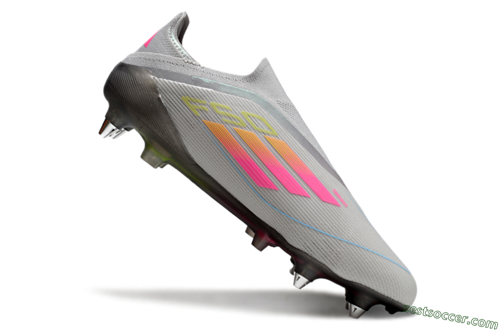 Adidas F50 Elite Laceless SG Low-Tops Soccer Cleats - Grey/Pink/Yellow 4