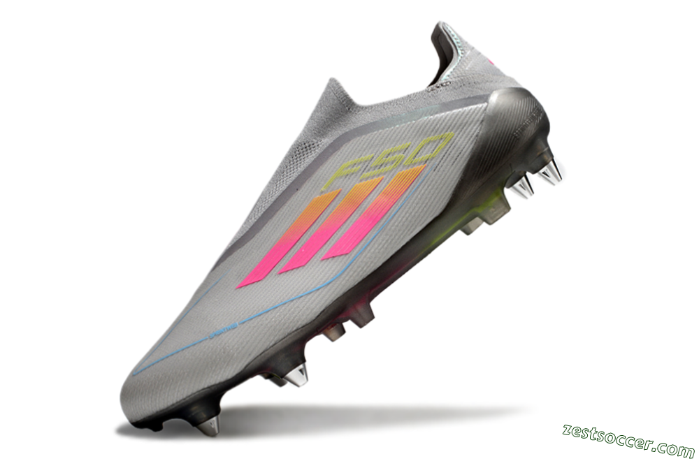 Adidas F50 Elite Laceless SG Low-Tops Soccer Cleats - Grey/Pink/Yellow 5