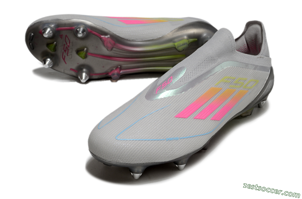 Adidas F50 Elite Laceless SG Low-Tops Soccer Cleats - Grey/Pink/Yellow 3