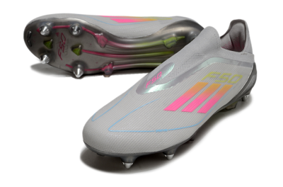 Adidas F50 Elite Laceless SG Low-Tops Soccer Cleats - Grey/Pink/Yellow