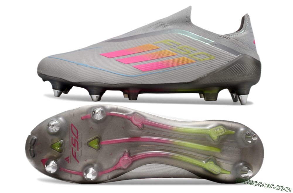 Adidas F50 Elite Laceless SG Low-Tops Soccer Cleats - Grey/Pink/Yellow 1