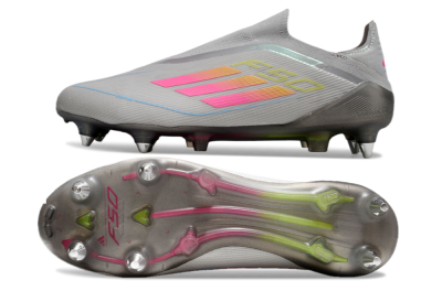 Adidas F50 Elite Laceless SG Low-Tops Soccer Cleats - Grey/Pink/Yellow