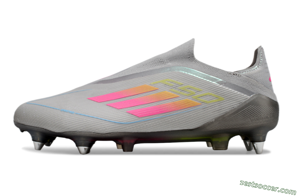 Adidas F50 Elite Laceless SG Low-Tops Soccer Cleats - Grey/Pink/Yellow 2