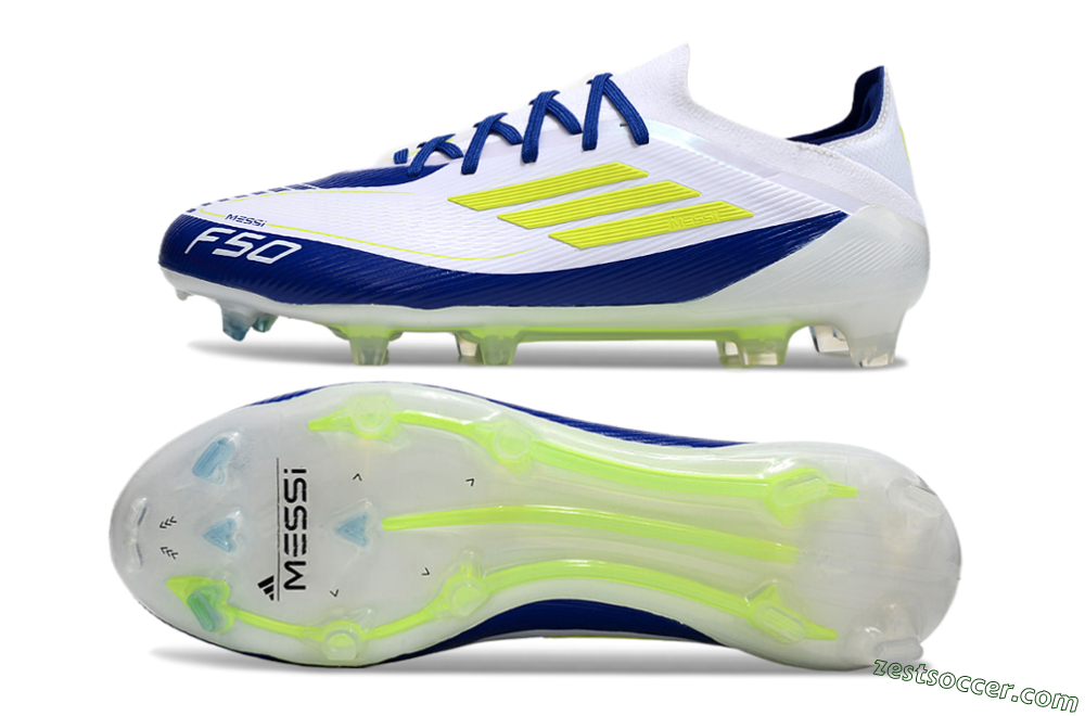 Messi x Adidas F50 Elite FG Low-Tops Soccer Cleats - White/Blue/Yellow 1