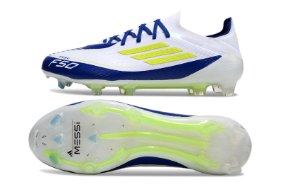 Messi x Adidas F50 Elite FG Low-Tops Soccer Cleats - White/Blue/Yellow