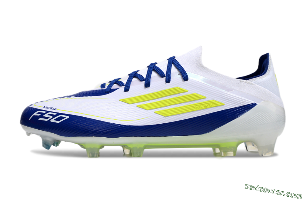 Messi x Adidas F50 Elite FG Low-Tops Soccer Cleats - White/Blue/Yellow 2
