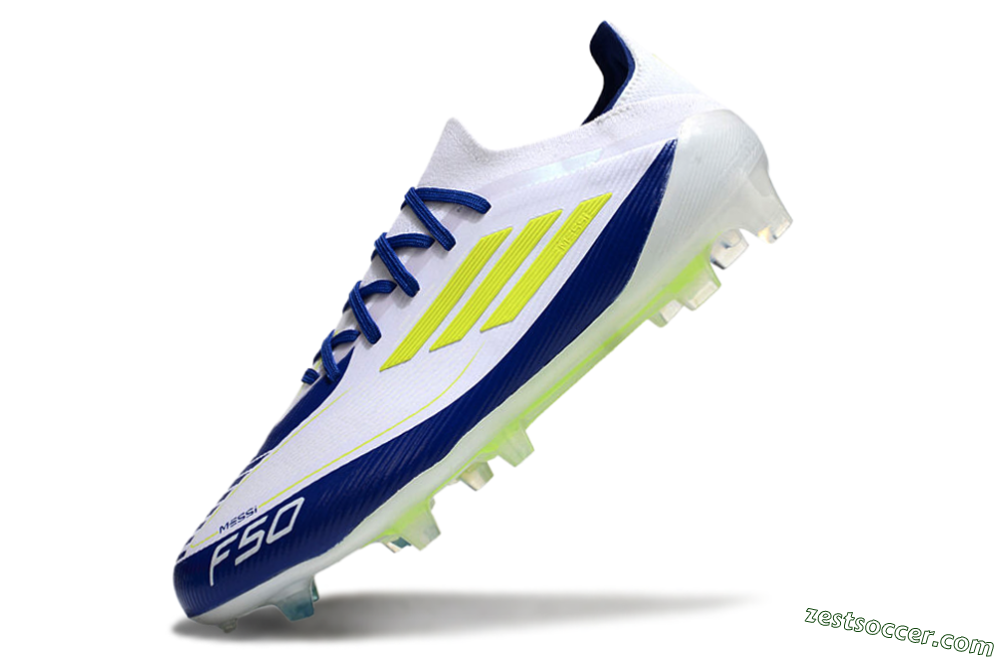 Messi x Adidas F50 Elite FG Low-Tops Soccer Cleats - White/Blue/Yellow 5
