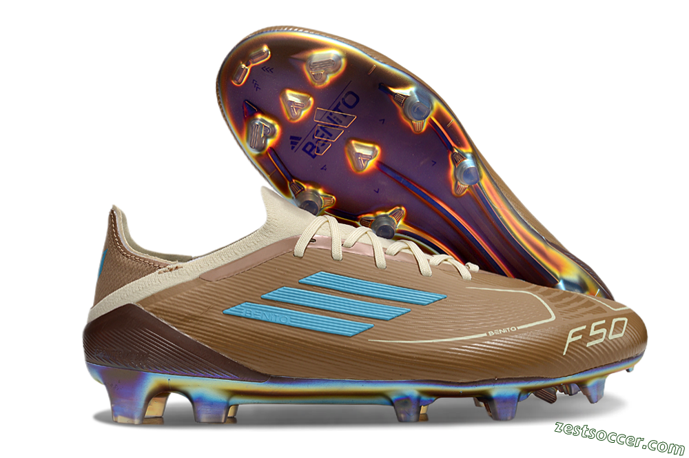 Messi x Adidas F50 Elite Benito FG Low-Tops Soccer Cleats - Brown/White/Blue 0