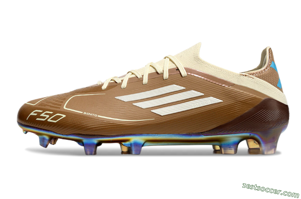 Messi x Adidas F50 Elite Benito FG Low-Tops Soccer Cleats - Brown/White/Blue 2