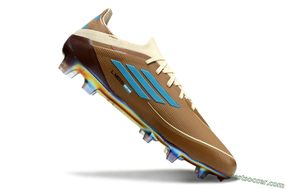 Messi x Adidas F50 Elite Benito FG Low-Tops Soccer Cleats - Brown/White/Blue 4
