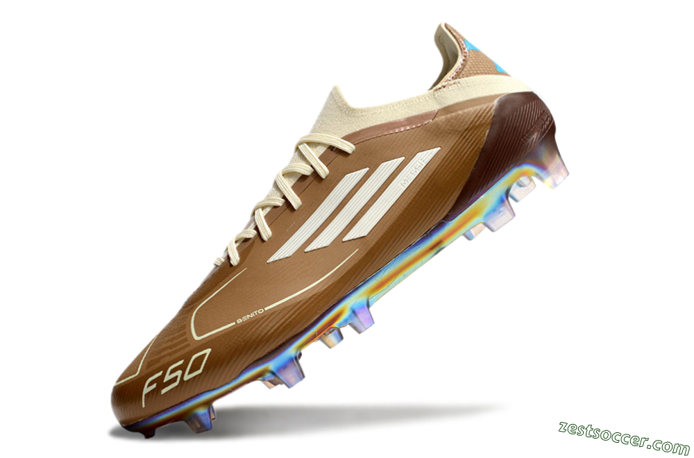 Messi x Adidas F50 Elite Benito FG Low-Tops Soccer Cleats - Brown/White/Blue 5