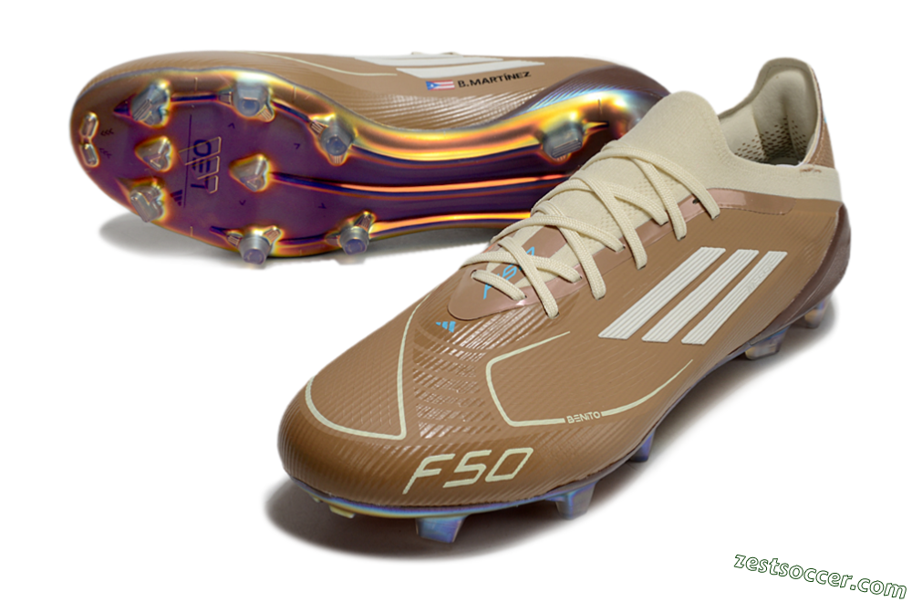 Messi x Adidas F50 Elite Benito FG Low-Tops Soccer Cleats - Brown/White/Blue 3