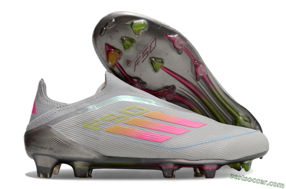 Adidas F50 Elite Laceless FG Low-Tops Soccer Cleats - Grey/Pink/Yellow 0
