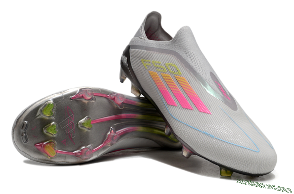 Adidas F50 Elite Laceless FG Low-Tops Soccer Cleats - Grey/Pink/Yellow 3