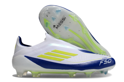 Messi x Adidas F50 Elite Laceless FG Low-Tops Soccer Cleats - White/Blue/Yellow