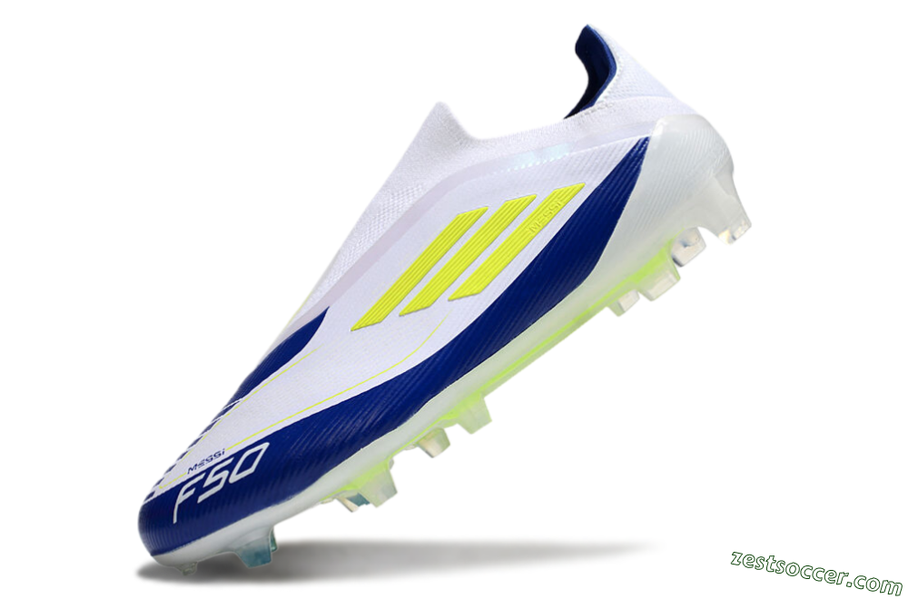 Messi x Adidas F50 Elite Laceless FG Low-Tops Soccer Cleats - White/Blue/Yellow 5