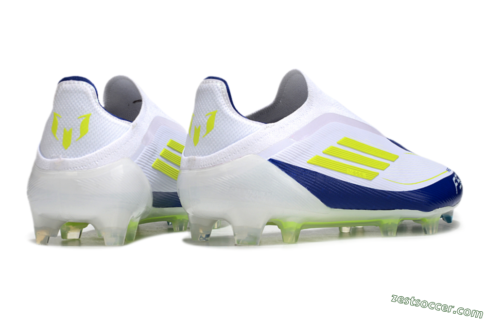 Messi x Adidas F50 Elite Laceless FG Low-Tops Soccer Cleats - White/Blue/Yellow 6