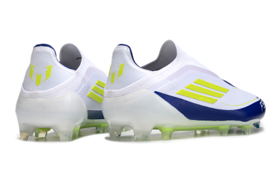 Messi x Adidas F50 Elite Laceless FG Low-Tops Soccer Cleats - White/Blue/Yellow