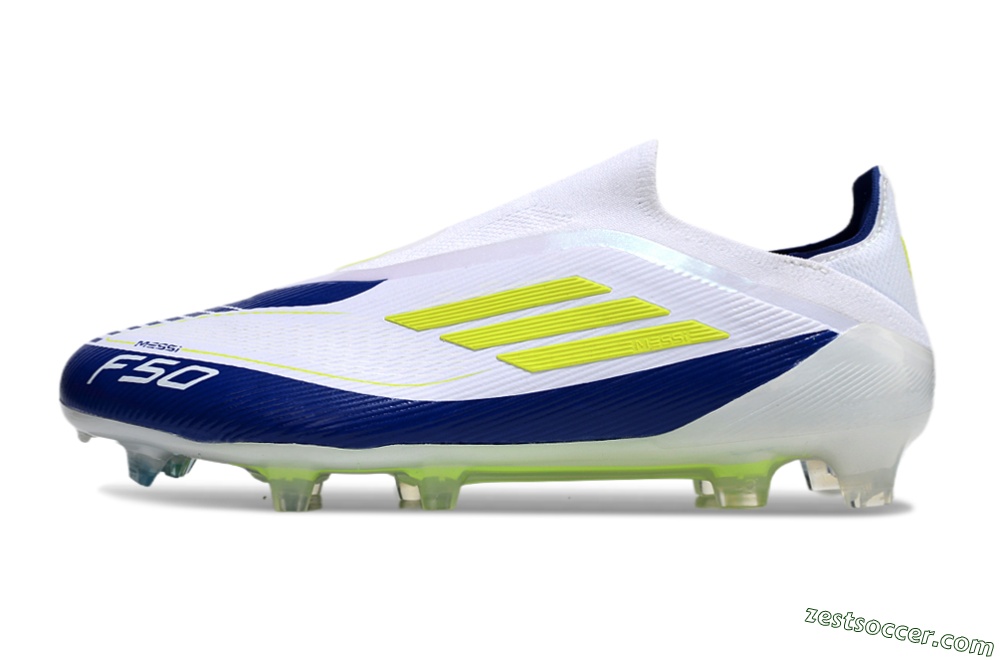 Messi x Adidas F50 Elite Laceless FG Low-Tops Soccer Cleats - White/Blue/Yellow 2