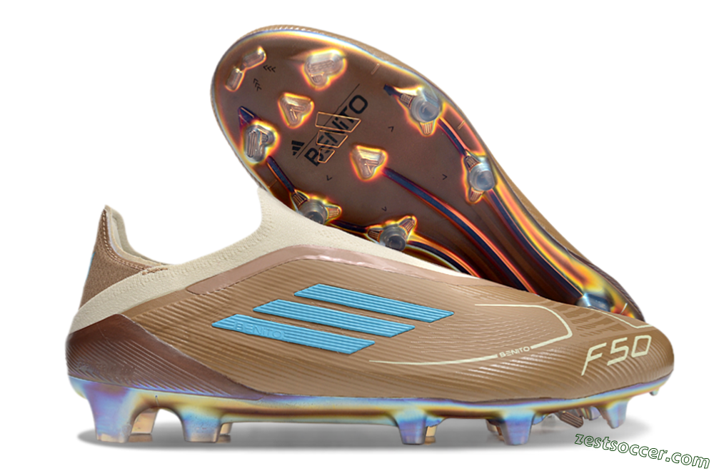 Messi x Adidas F50 Elite Laceless Benito FG Low-Tops Soccer Cleats - Brown/White/Blue 0