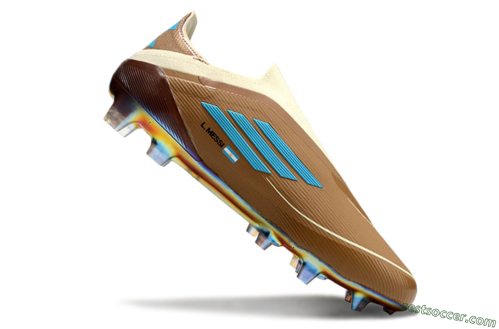 Messi x Adidas F50 Elite Laceless Benito FG Low-Tops Soccer Cleats - Brown/White/Blue 4