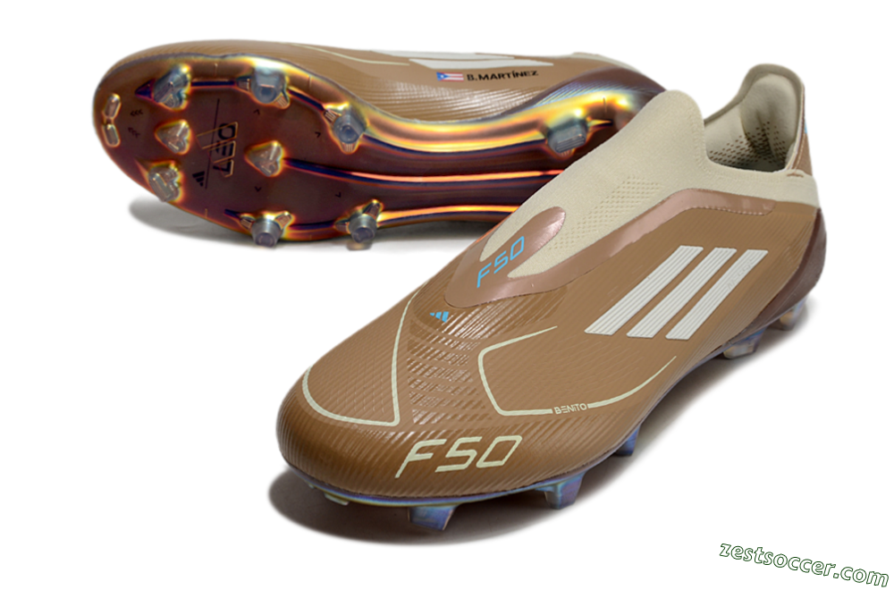 Messi x Adidas F50 Elite Laceless Benito FG Low-Tops Soccer Cleats - Brown/White/Blue 3
