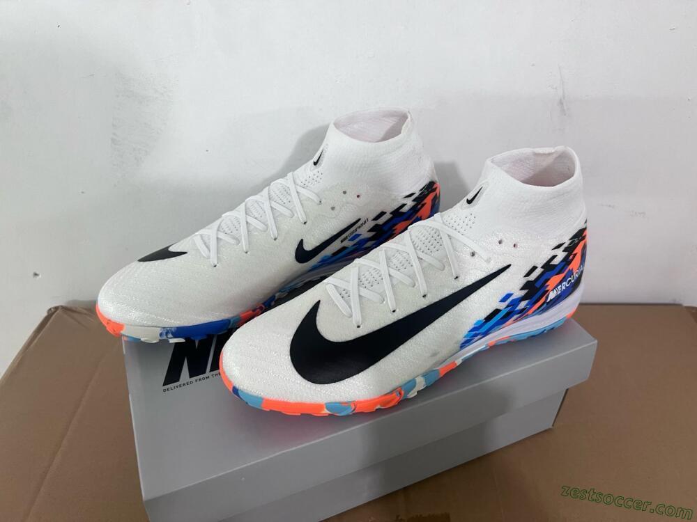 Nike Air Zoom Mercurial Superfly 10 Elite TF High-Tops Soccer Shoes - White/Blue/Orange