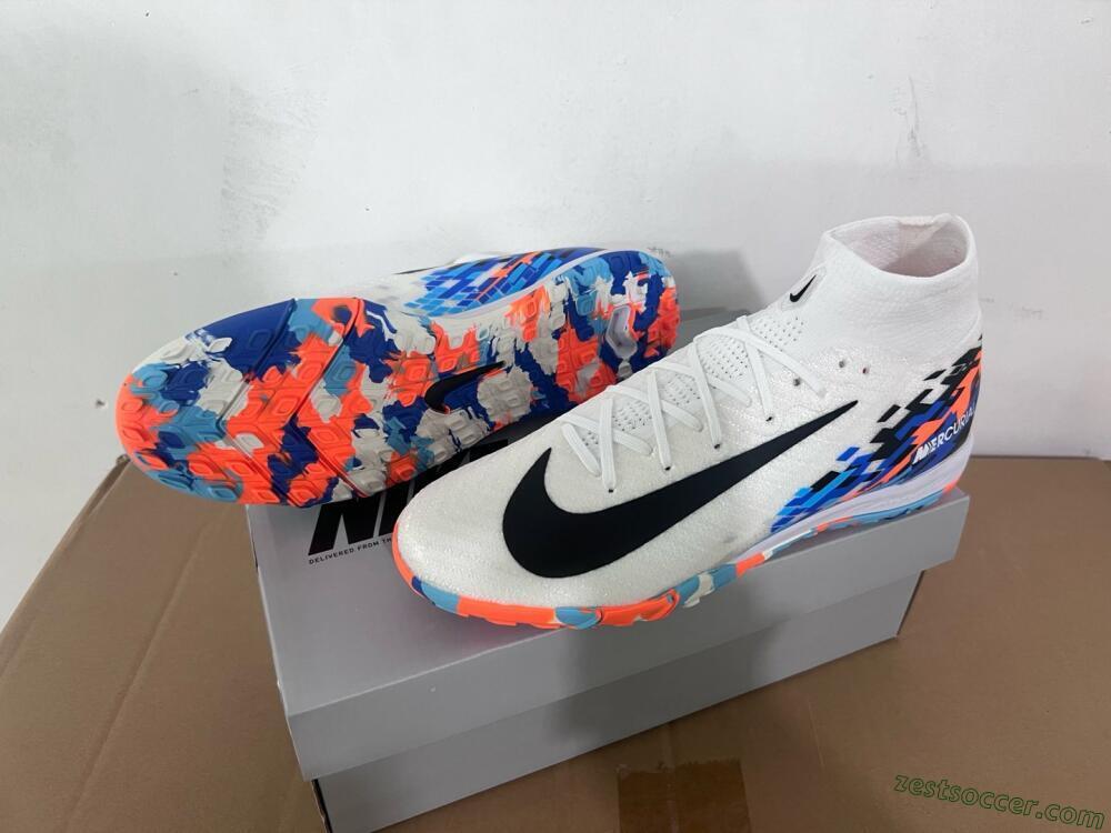 Nike Air Zoom Mercurial Superfly 10 Elite TF High-Tops Soccer Shoes - White/Blue/Orange